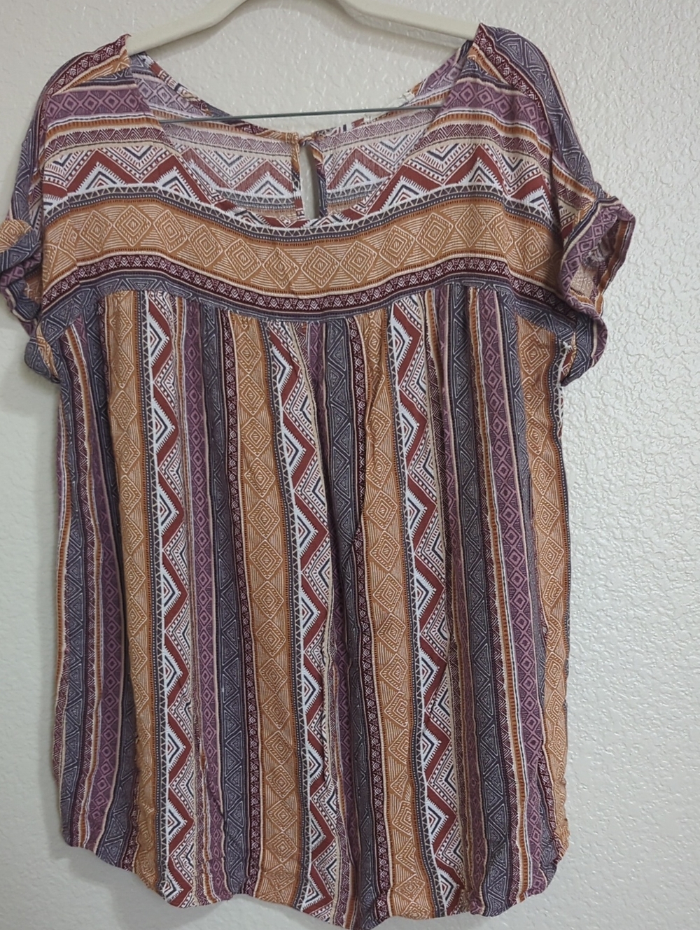 Kori Mustard & Plum Striped Geometric Short Sleeve Tunic